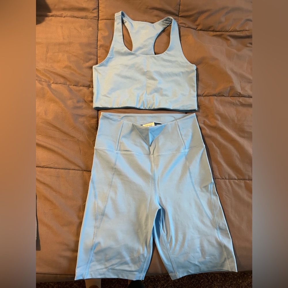 Girlfriend collective set, biker shorts and sports bra